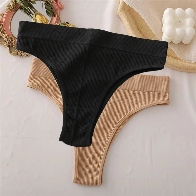 2PCS Thong Panties Sexy Underwear for Women G-String Female Underpants Solid Color Briefs Girls Seamless Intimates Lingerie