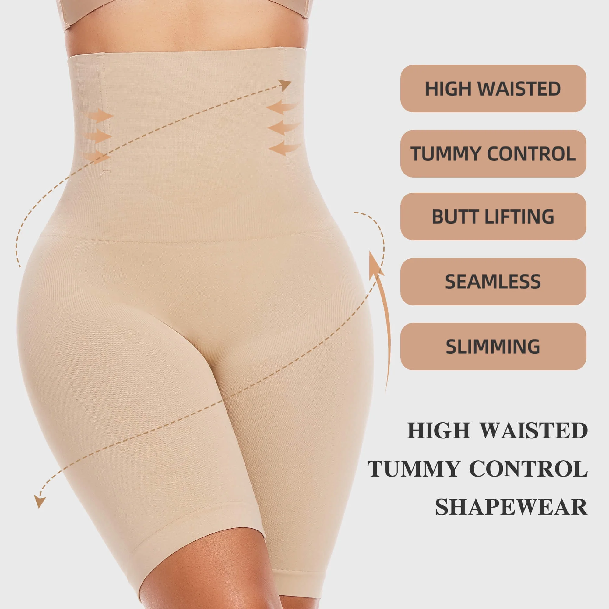 Premium Tummy Control Shapewear Shorts - High-Waisted Body Shaper (2-Pack)