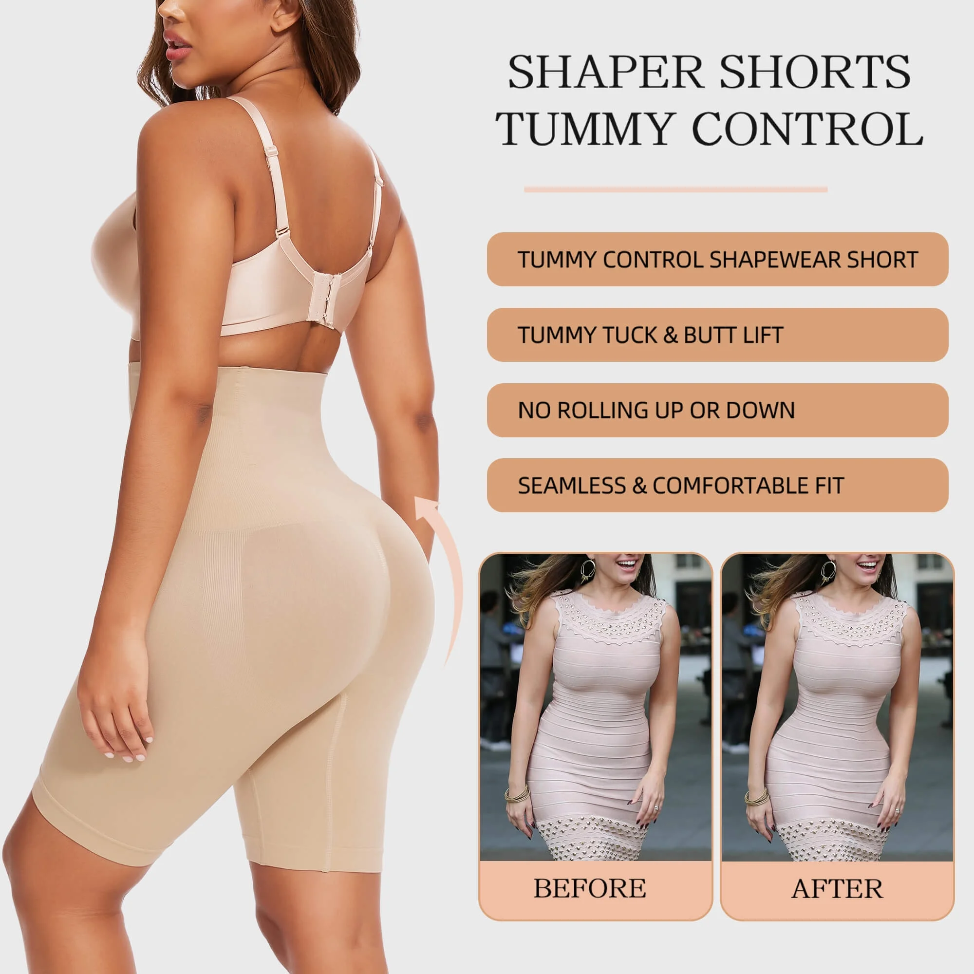 Premium Tummy Control Shapewear Shorts - High-Waisted Body Shaper (2-Pack)