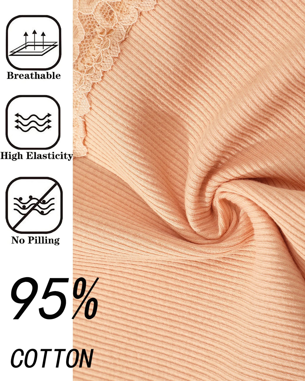 Cotton Underwear for Women Lace Hipster Panties Soft Breathable Cheeky Bikini Ladies 6 Pack