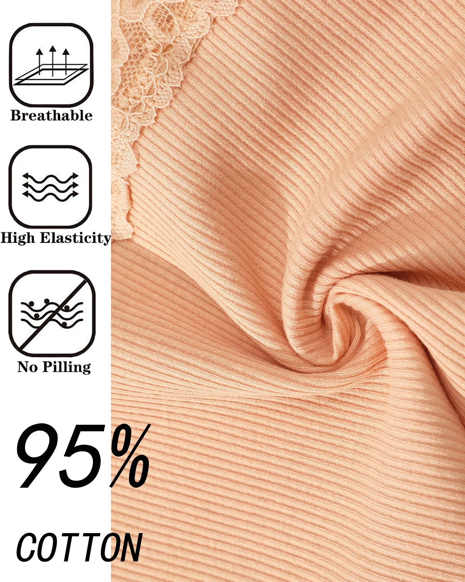 Cotton Underwear for Women Lace Hipster Panties Soft Breathable Cheeky Bikini Ladies 6 Pack