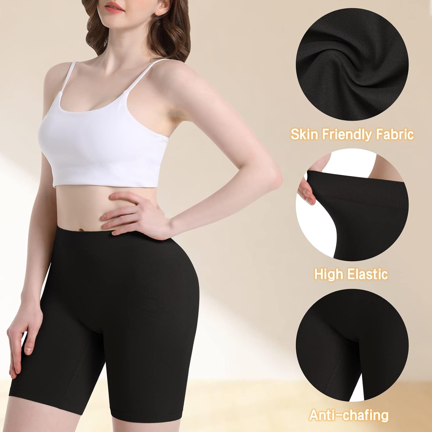3 Pack Slip Shorts for Women under Dress,Comfortable Smooth Yoga Shorts,Workout Biker Shorts
