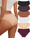 Cotton Underwear for Women Lace Hipster Panties Soft Breathable Cheeky Bikini Ladies 6 Pack