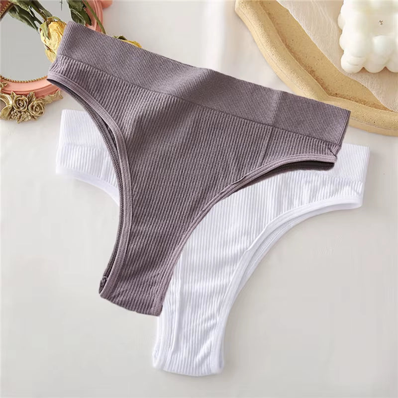 2PCS Thong Panties Sexy Underwear for Women G-String Female Underpants Solid Color Briefs Girls Seamless Intimates Lingerie